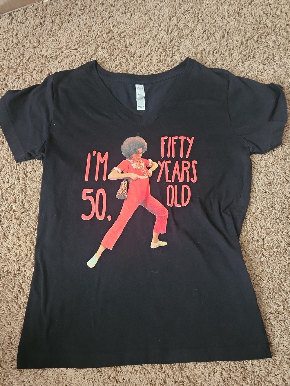Black 'I'm 50, Fifty Years Old' Graphic V-Neck Tee